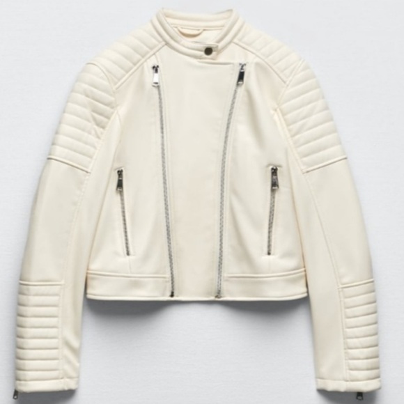 ZARA Outerwear Division TRAFULAC Sz M Quilted Assymetrical Faux Leather Jacket - Picture 3 of 7